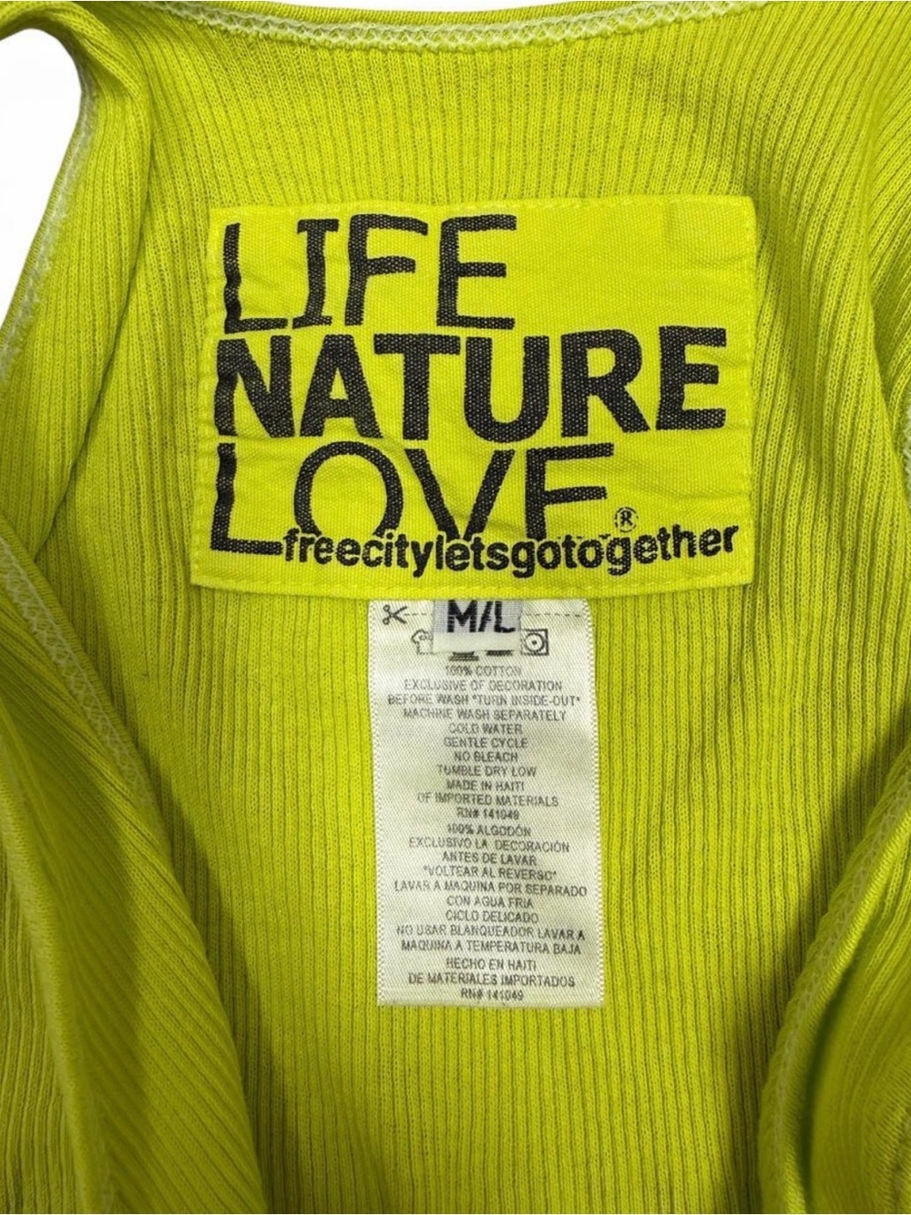 FREECITY Neon Yellow Ribbed Tank Top M/L - Picture 3 of 4